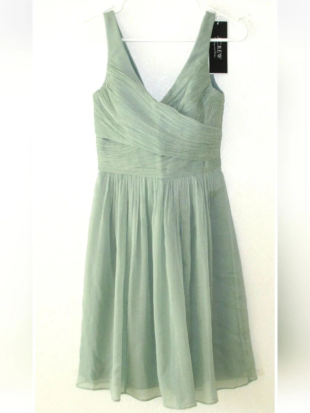 J. Crew Sage Green V-Neck Chiffon Midi Dress